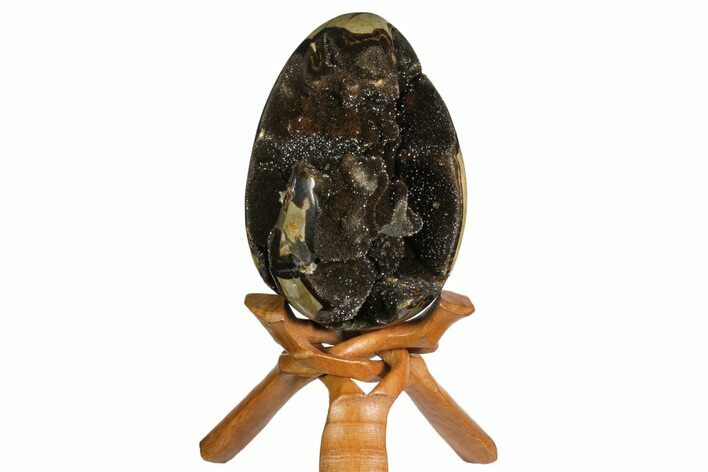 Septarian Dragon Egg Geode - Black Crystals #158344